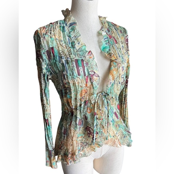 Y2K Notations Sheer Whimsical Ruffle Pattern Tie Blouse size Medium - Picture 4 of 4